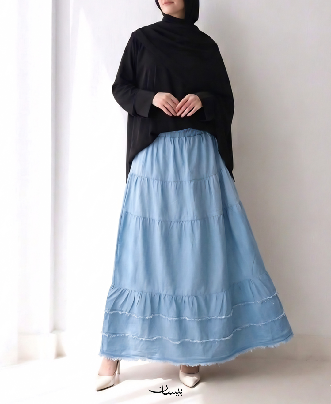 Flared denim skirt