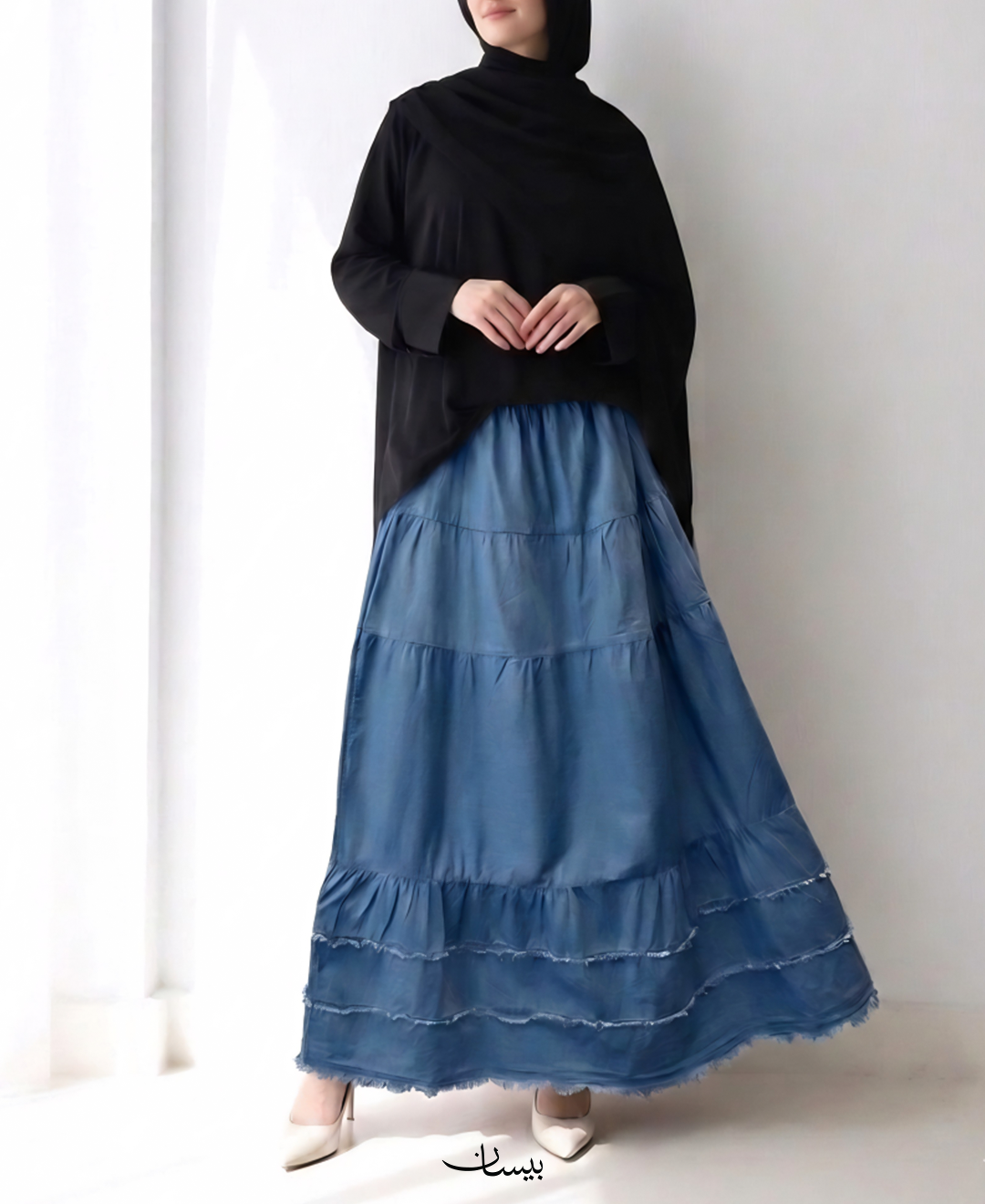 Flared denim skirt